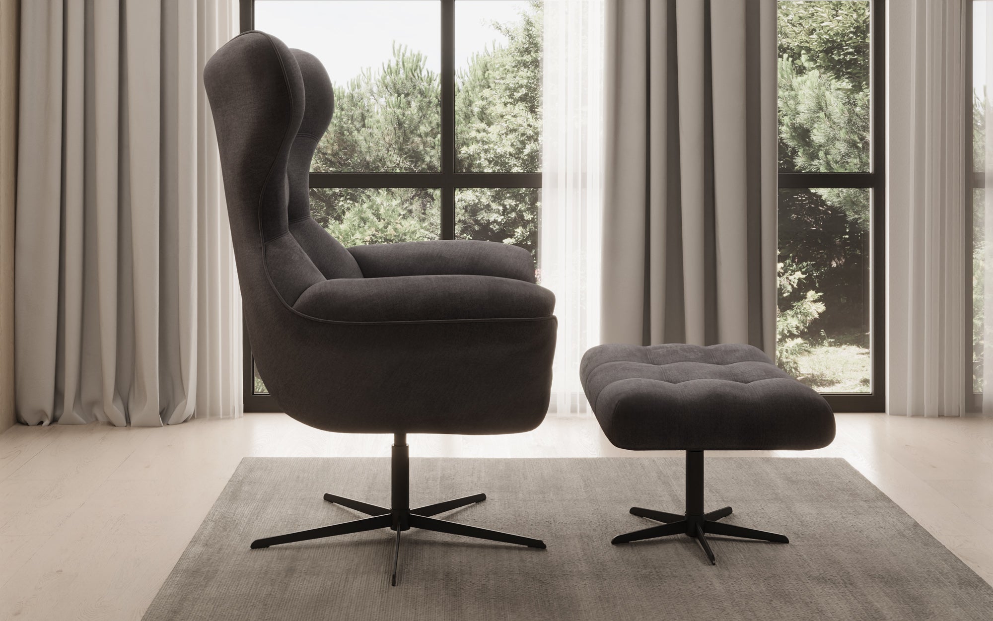 Designer Sofa-Sessel Aurelio inkl. Beistellhocker a Samt