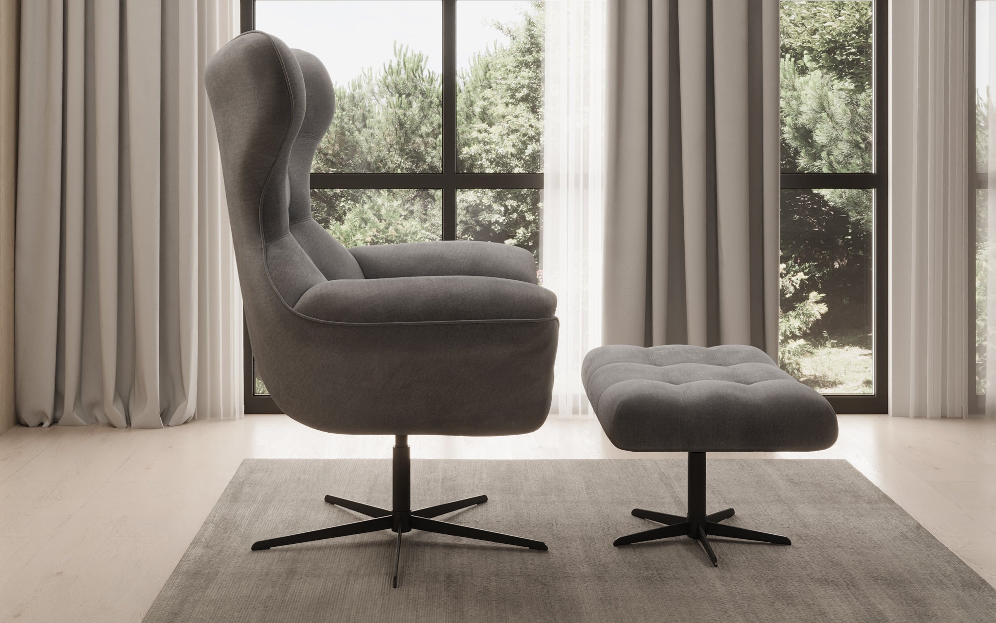 Designer Sofa-Sessel Aurelio inkl. Beistellhocker a Samt