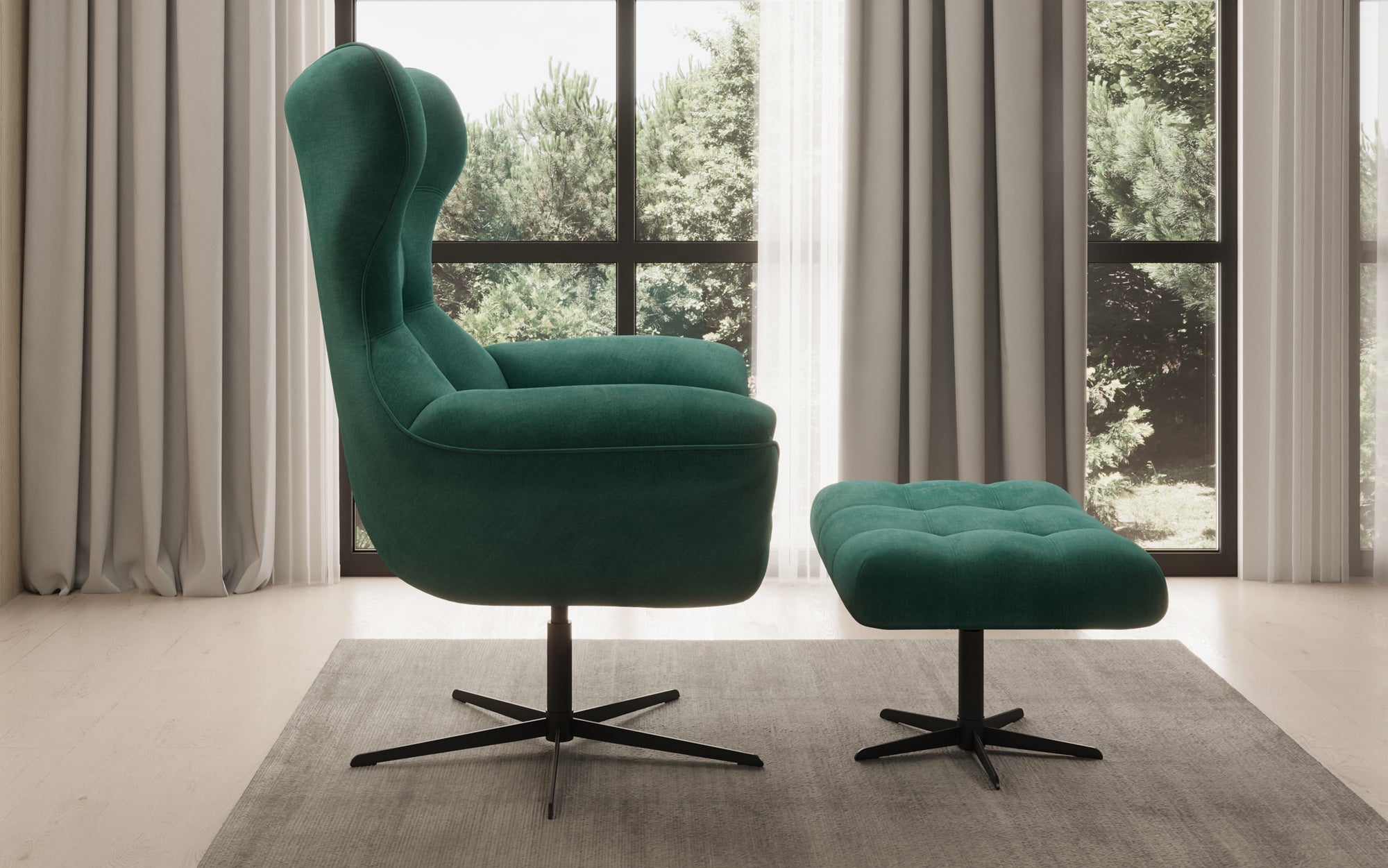 Designer Sofa-Sessel Aurelio inkl. Beistellhocker a Samt