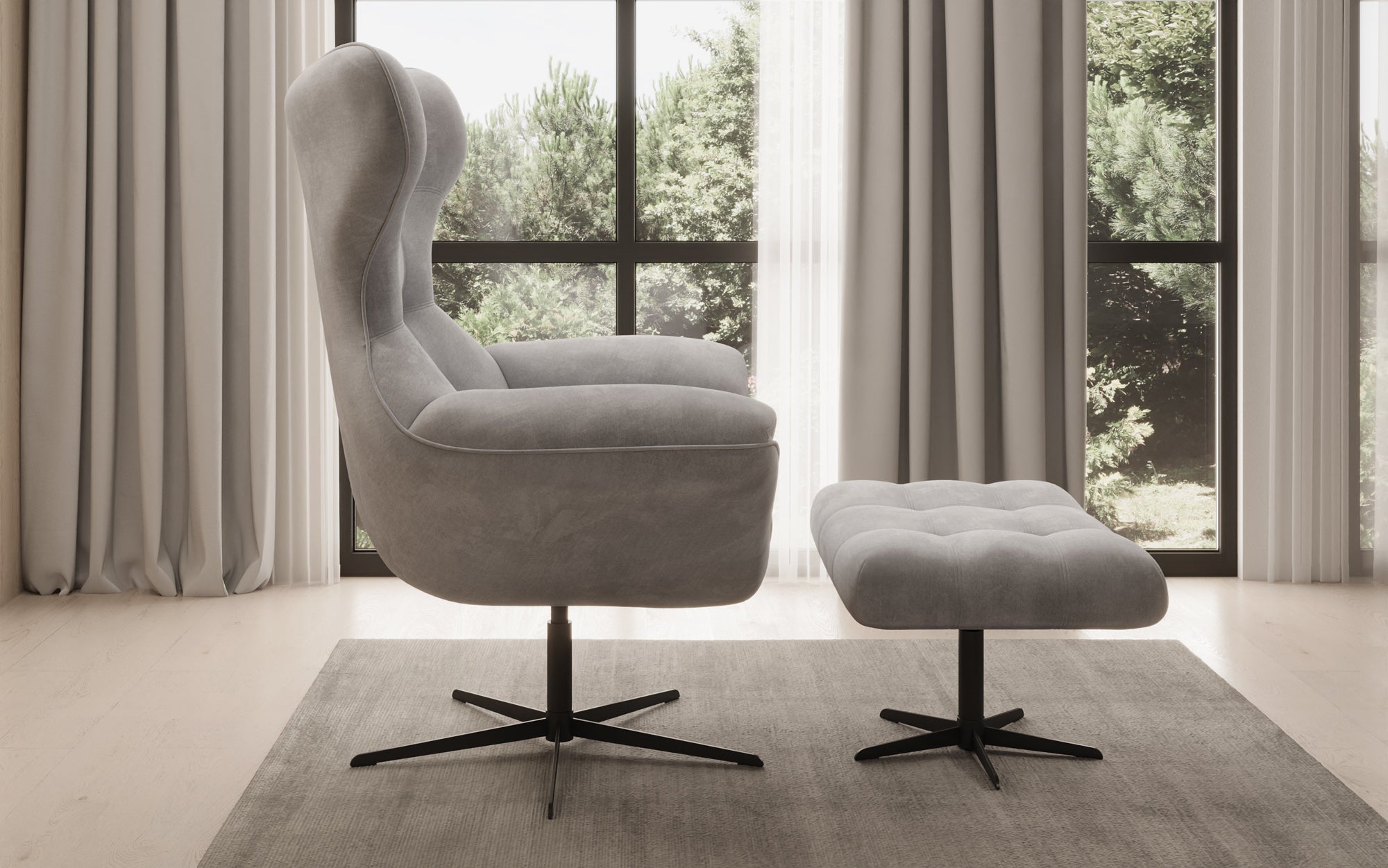 Designer Sofa-Sessel Aurelio inkl. Beistellhocker a Samt