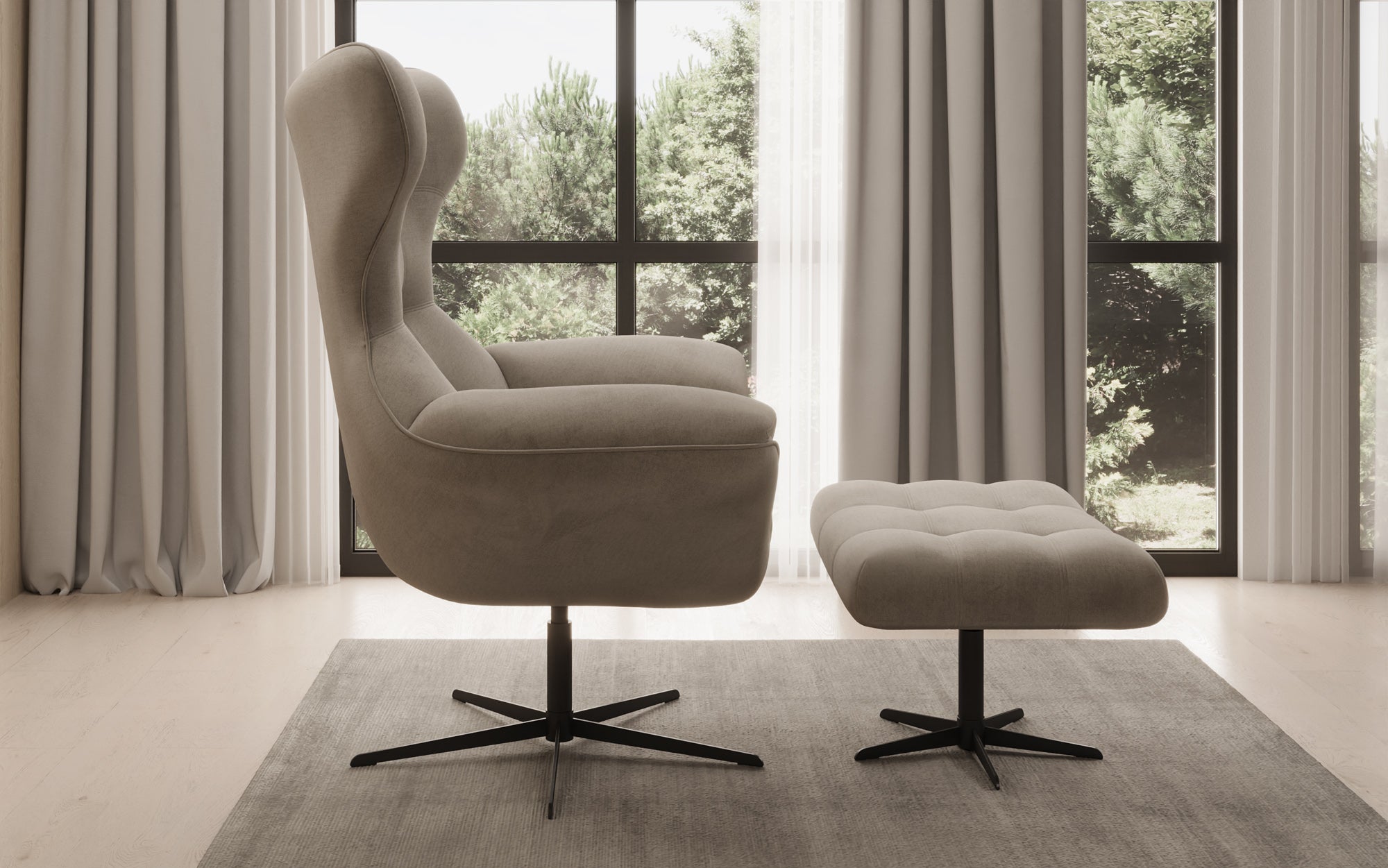 Designer Sofa-Sessel Aurelio inkl. Beistellhocker a Samt