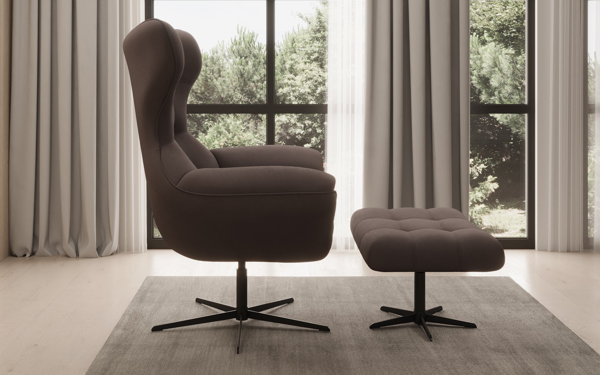 Designer Sofa-Sessel Aurelio inkl. Beistellhocker in Stoff