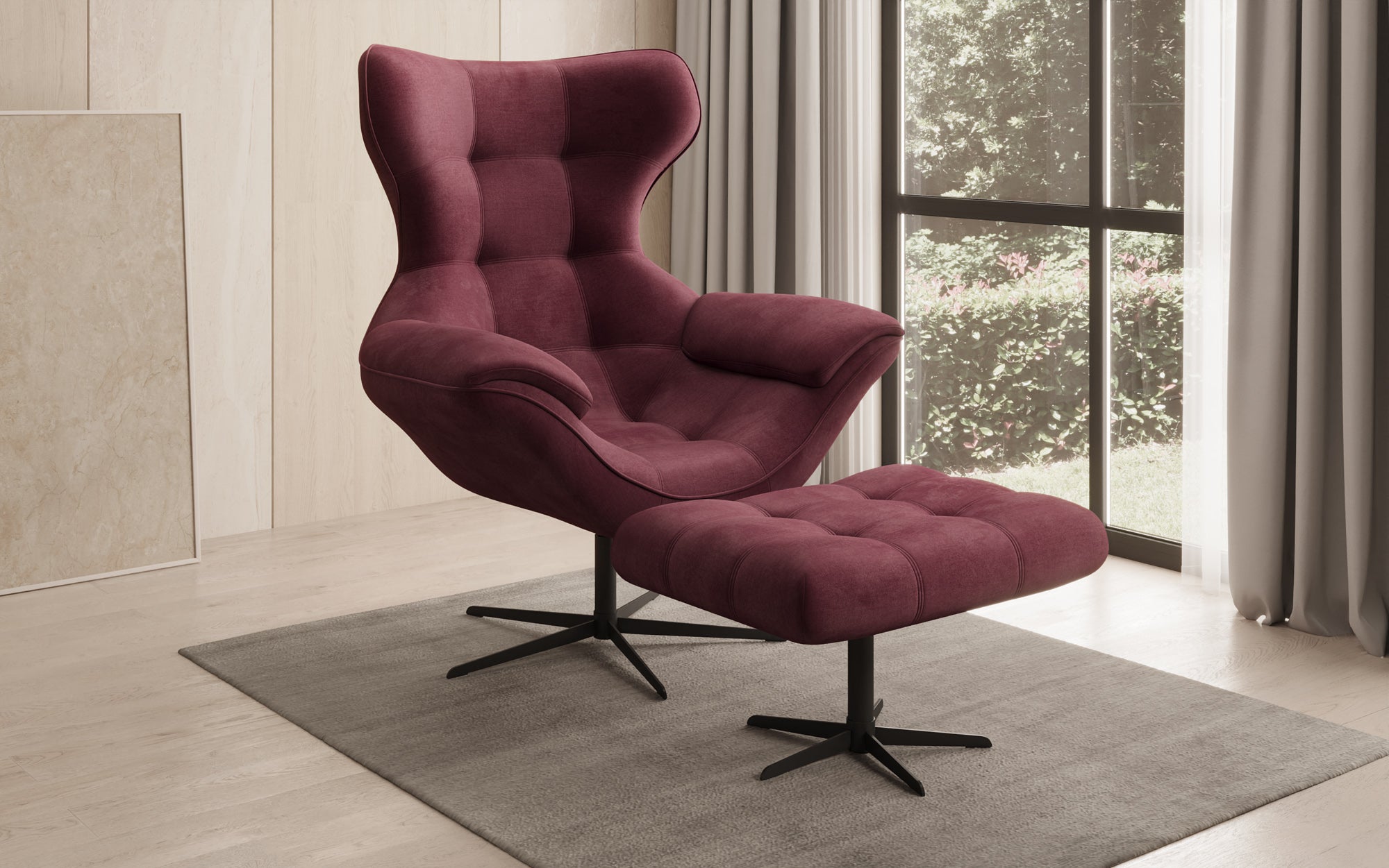 Designer Sofa-Sessel Aurelio inkl. Beistellhocker a Samt