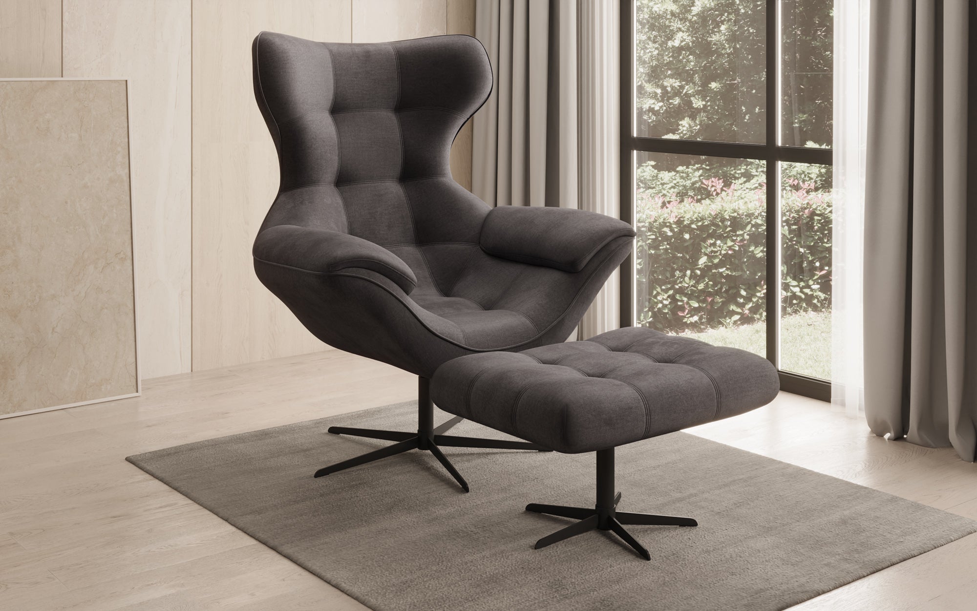 Designer Sofa-Sessel Aurelio inkl. Beistellhocker a Samt