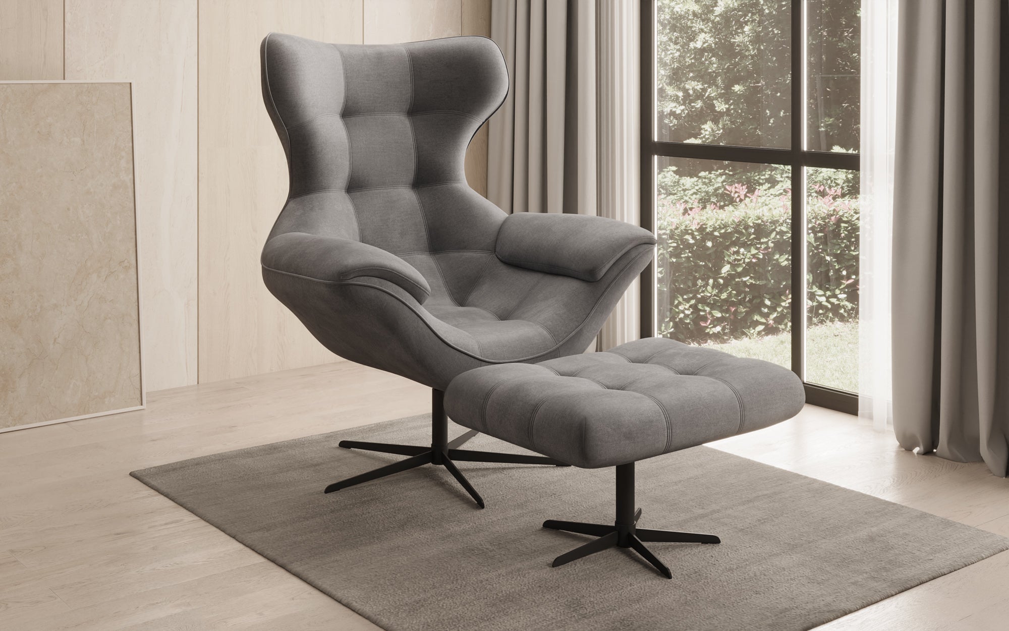 Designer Sofa-Sessel Aurelio inkl. Beistellhocker a Samt