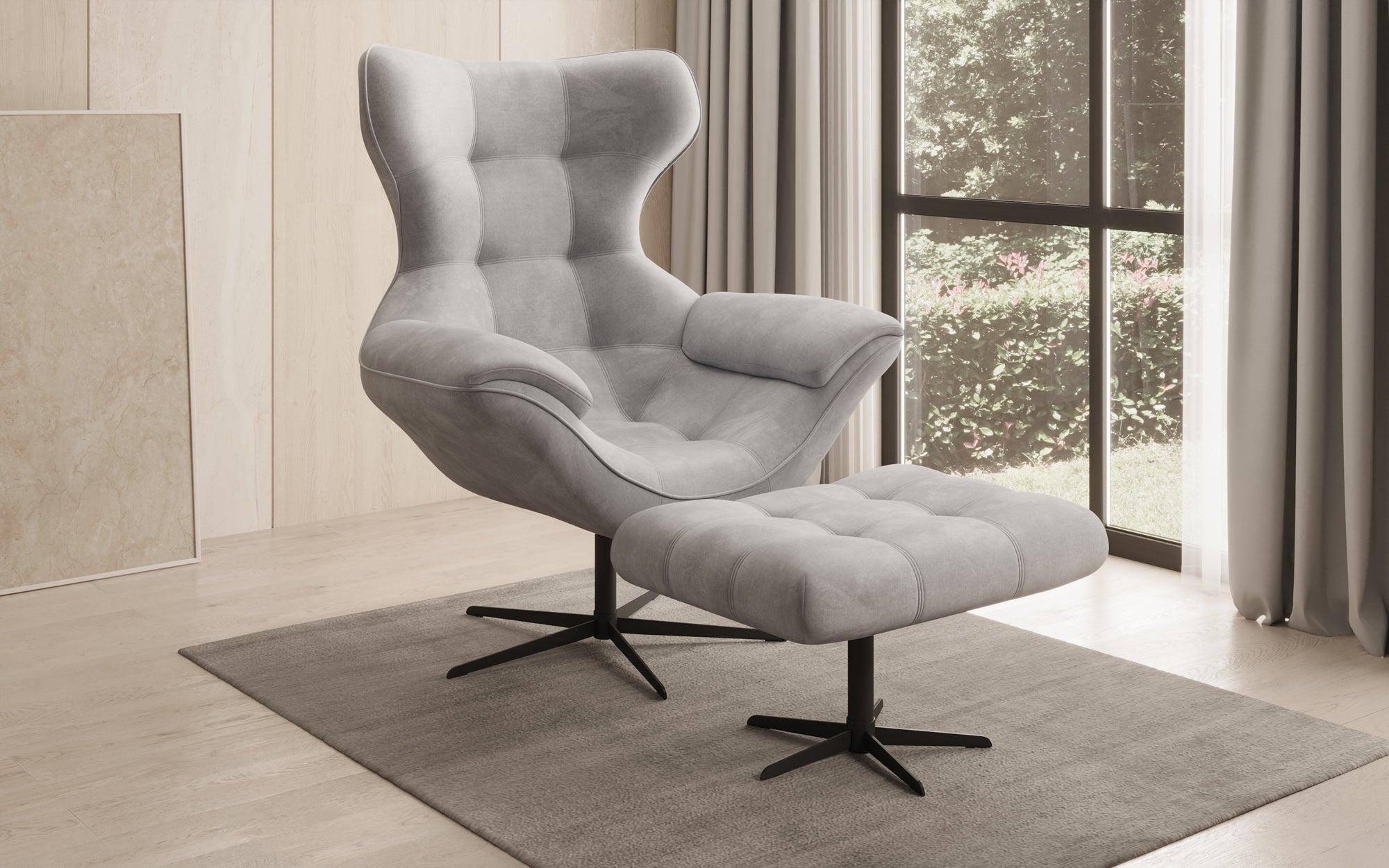 Designer Sofa-Sessel Aurelio inkl. Beistellhocker a Samt