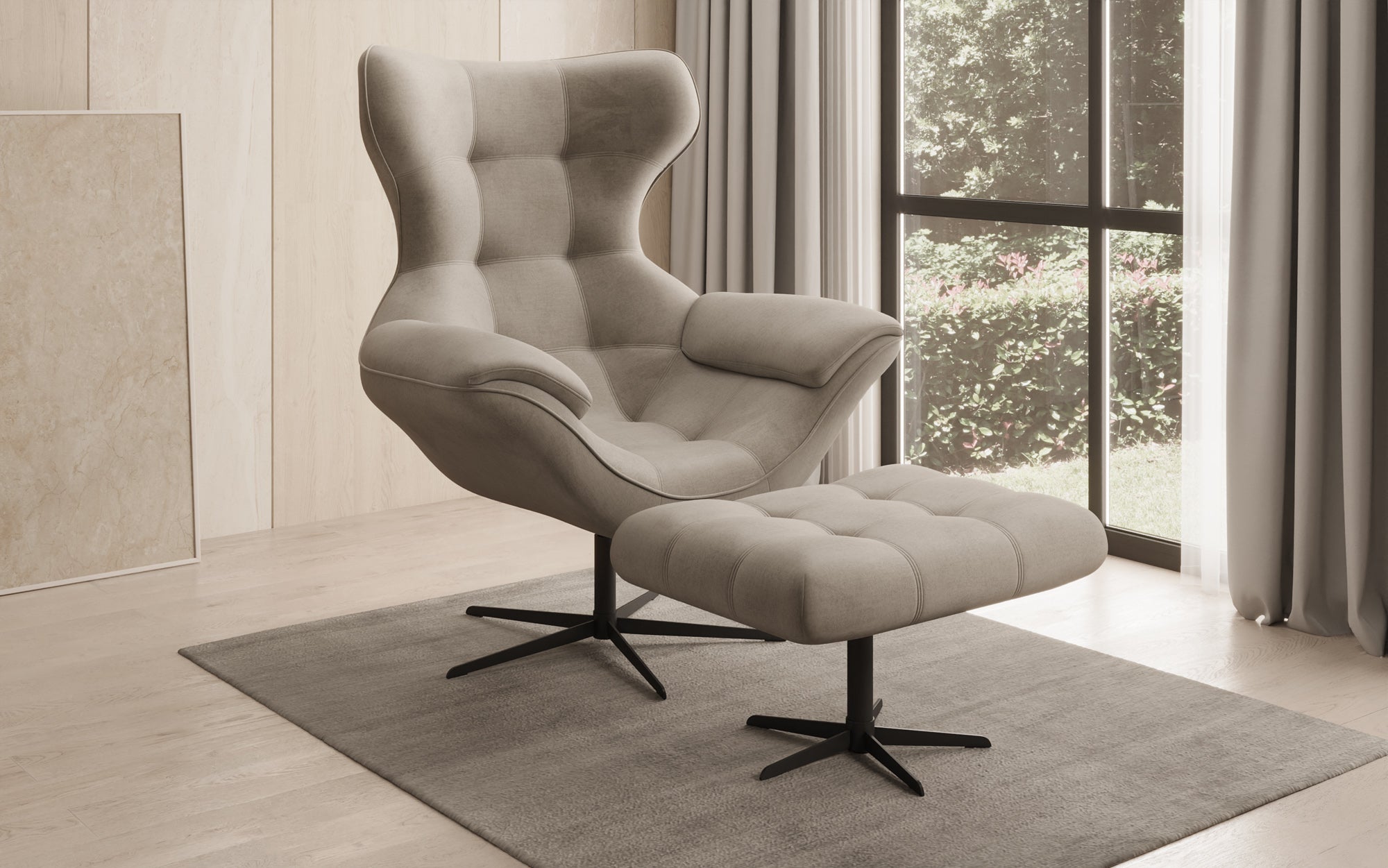 Designer Sofa-Sessel Aurelio inkl. Beistellhocker a Samt