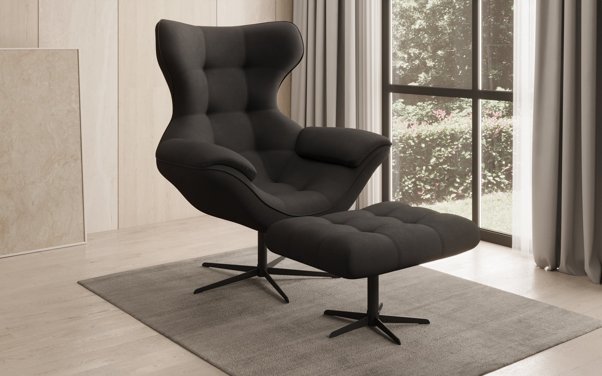 Designer Sofa-Sessel Aurelio inkl. Beistellhocker in Stoff