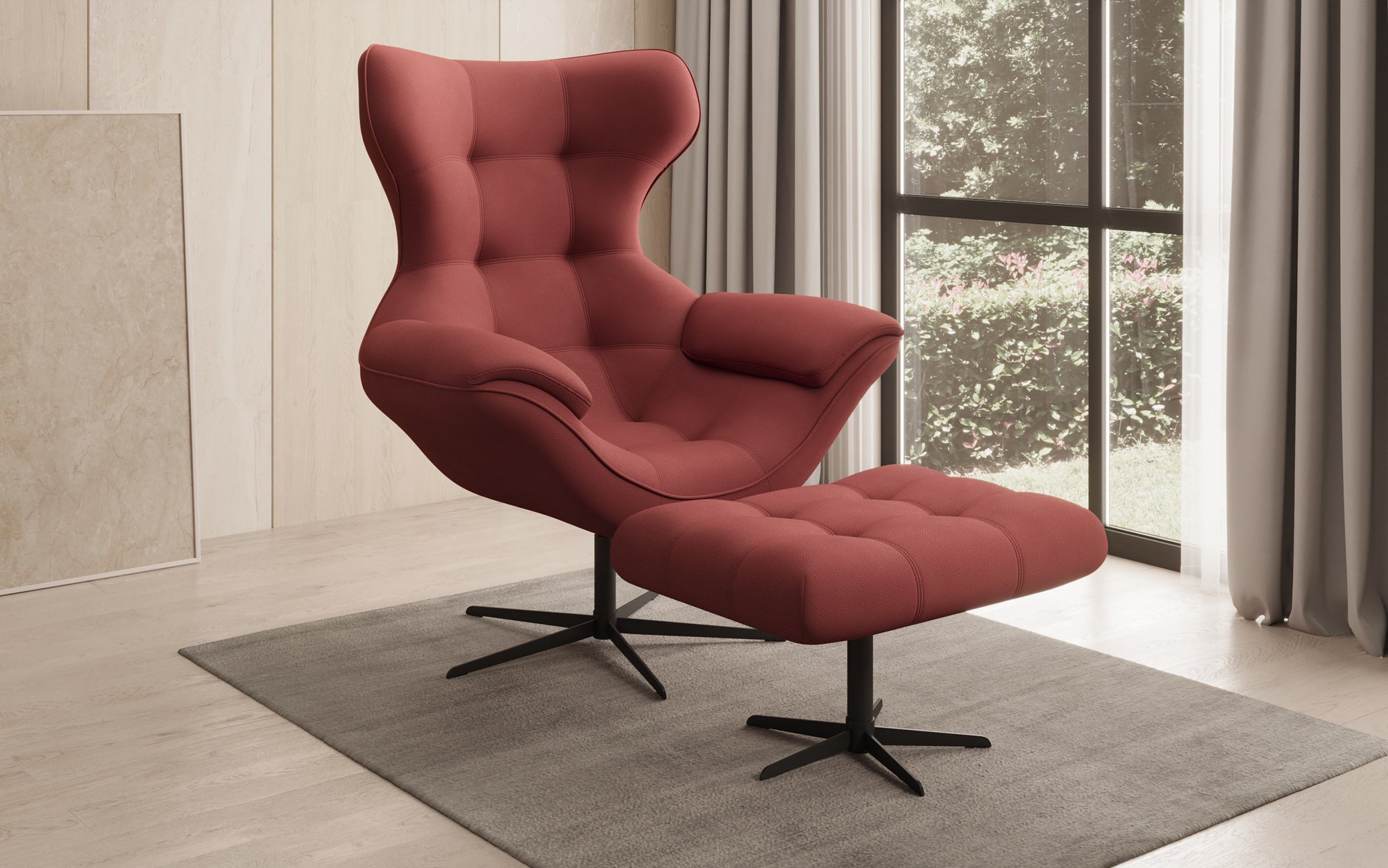 Designer Sofa-Sessel Aurelio inkl. Beistellhocker in Stoff