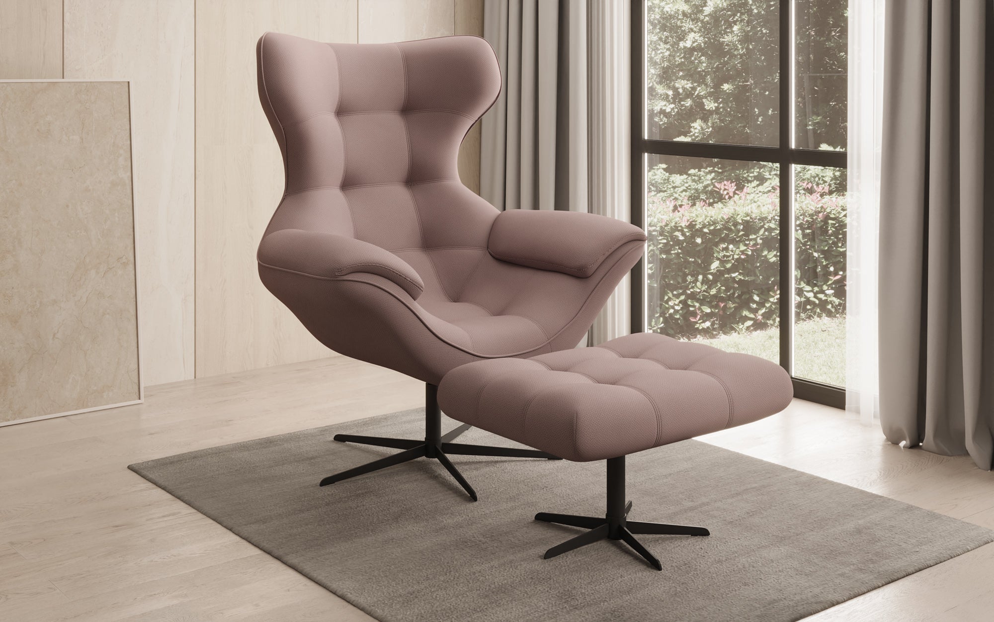 Designer Sofa-Sessel Aurelio inkl. Beistellhocker in Stoff
