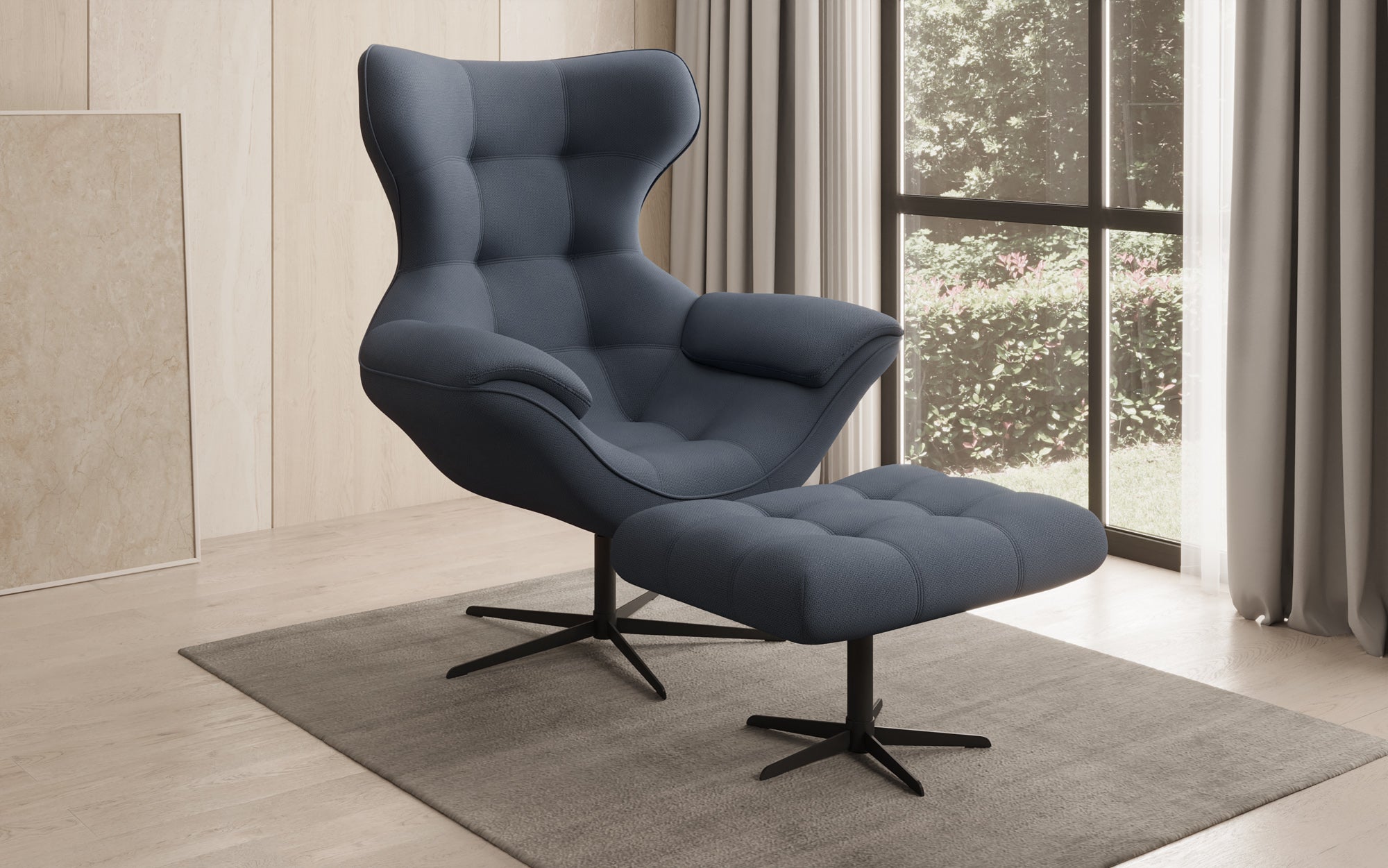 Designer Sofa-Sessel Aurelio inkl. Beistellhocker in Stoff