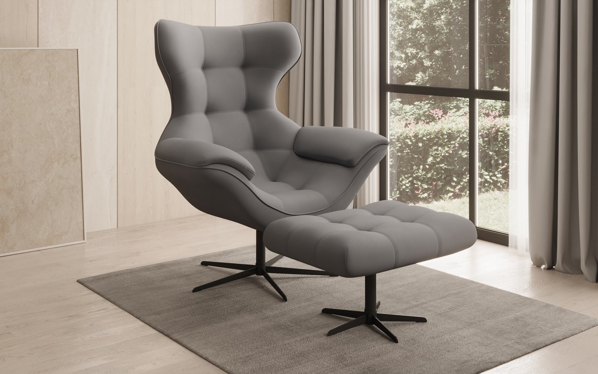 Designer Sofa-Sessel Aurelio inkl. Beistellhocker in Stoff