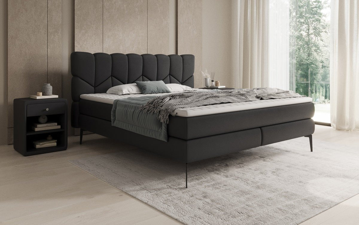 Lit boxspring Mirea en cuir véritable