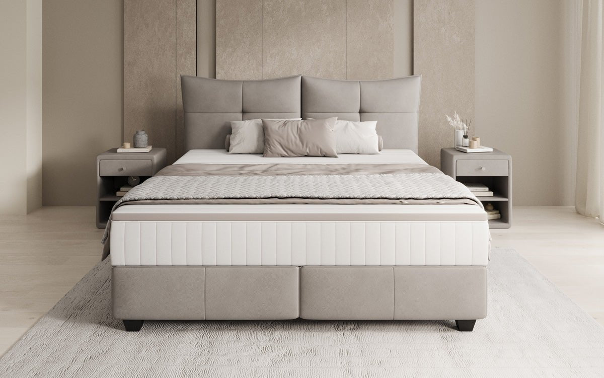 Lit boxspring Veyora en cuir véritable