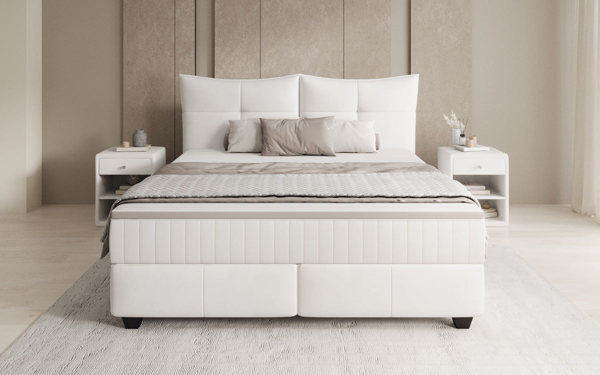 Lit boxspring Veyora en cuir véritable