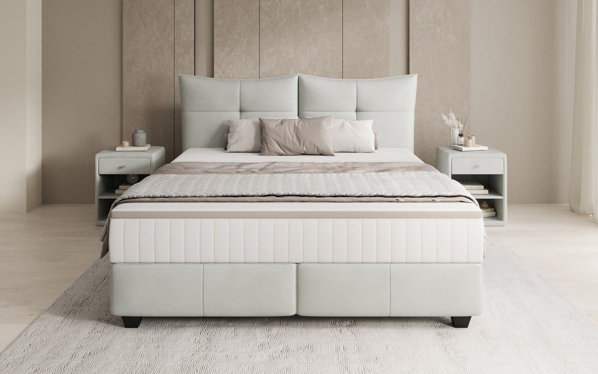 Lit boxspring Veyora en cuir véritable