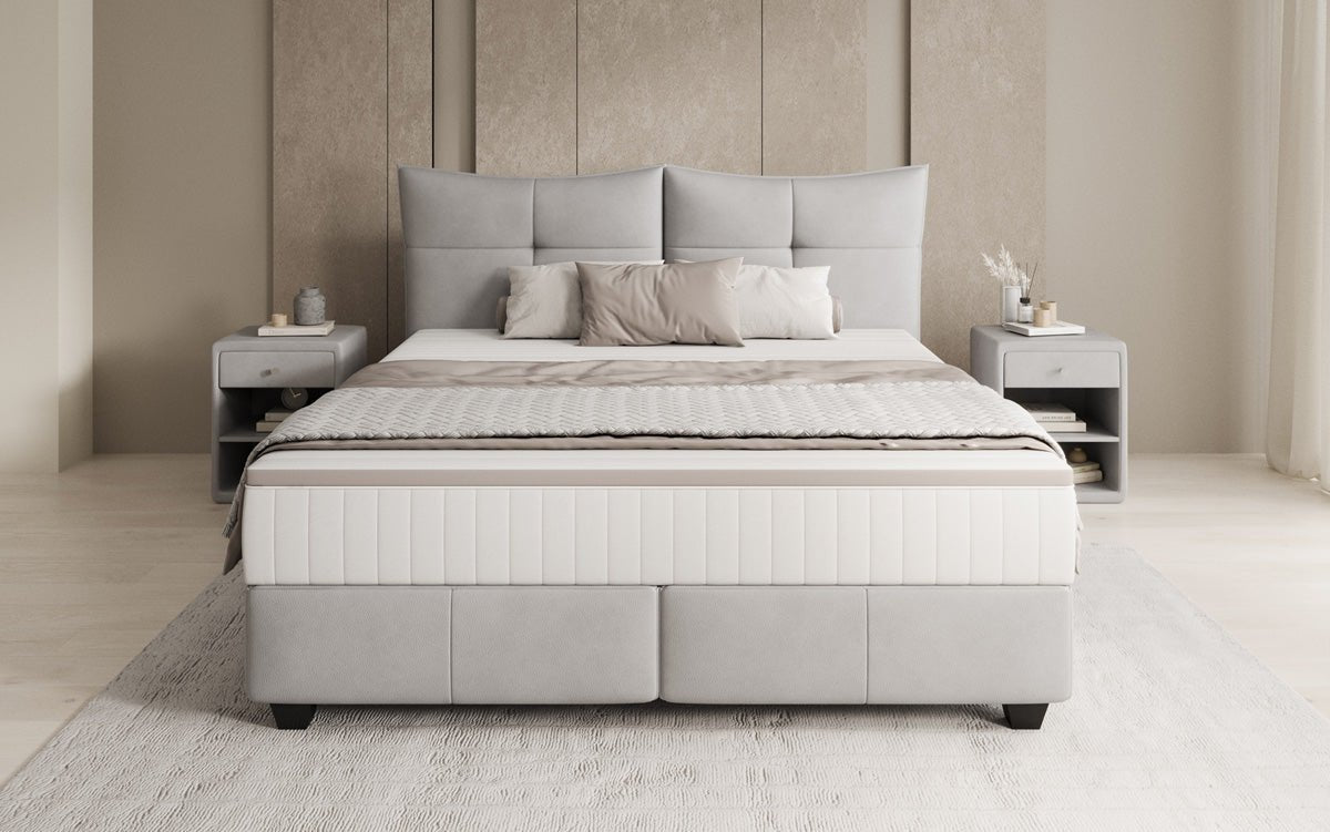 Lit boxspring Veyora en cuir véritable