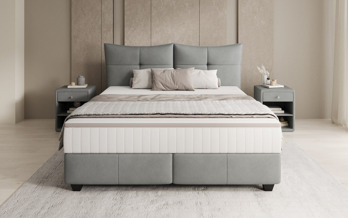 Lit boxspring Veyora en cuir véritable