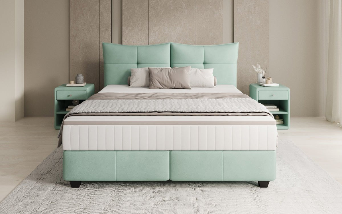 Lit boxspring Veyora en cuir véritable