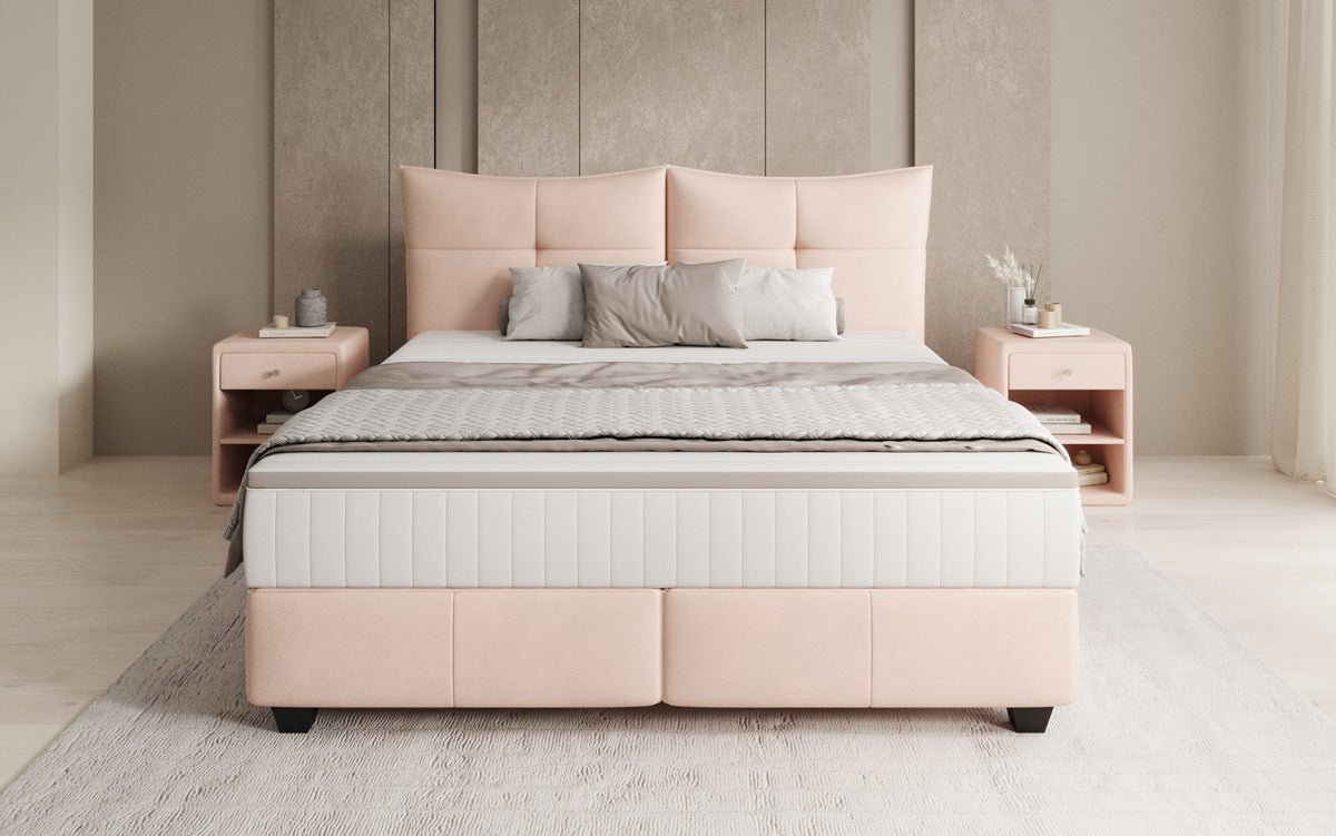 Lit boxspring Veyora en cuir véritable