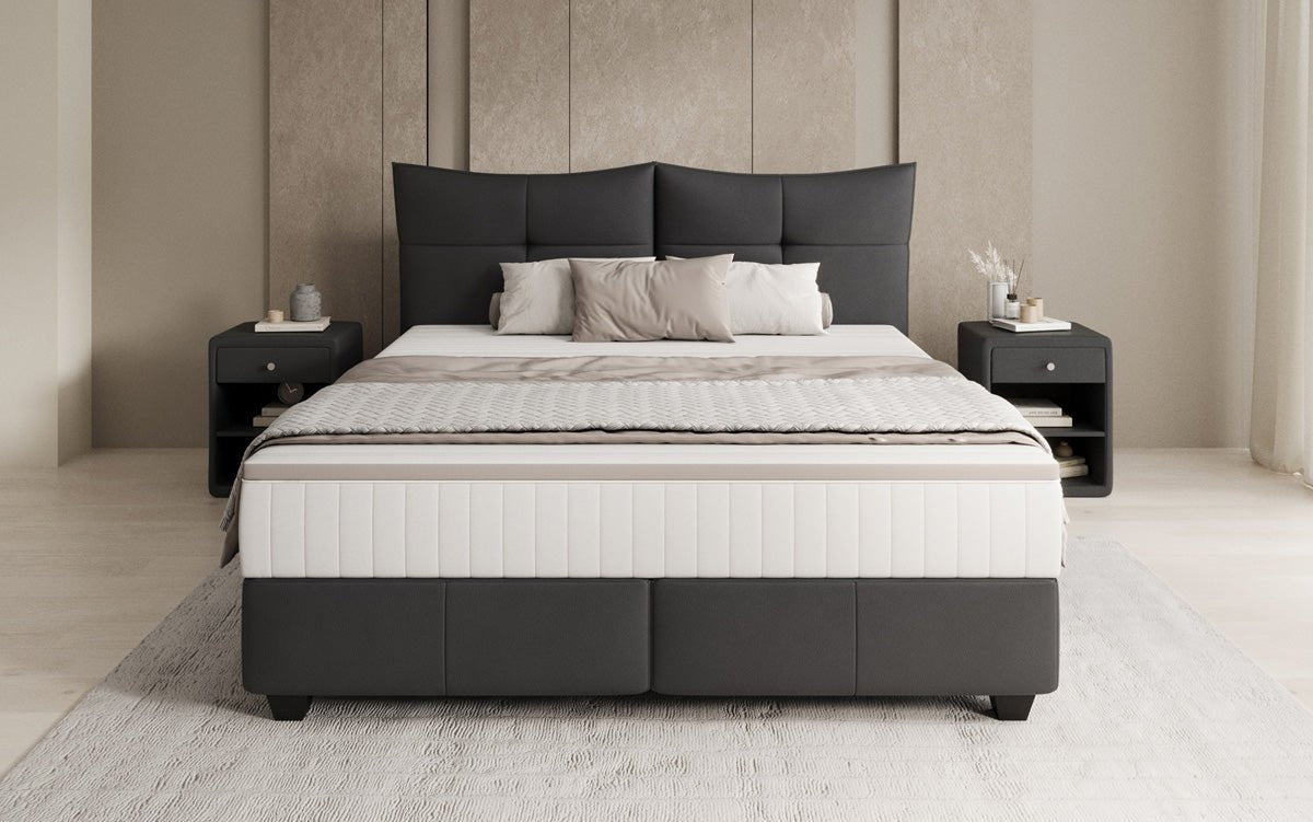 Lit boxspring Veyora en cuir véritable