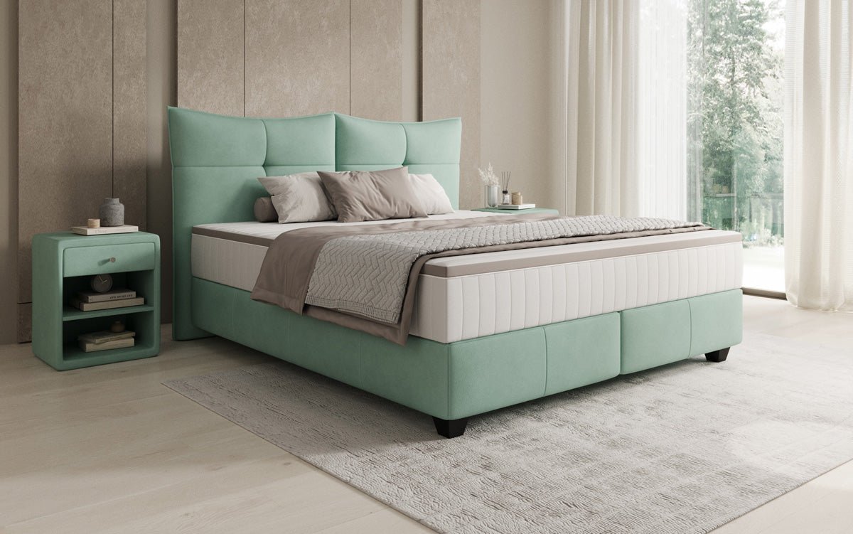 Lit boxspring Veyora en cuir véritable