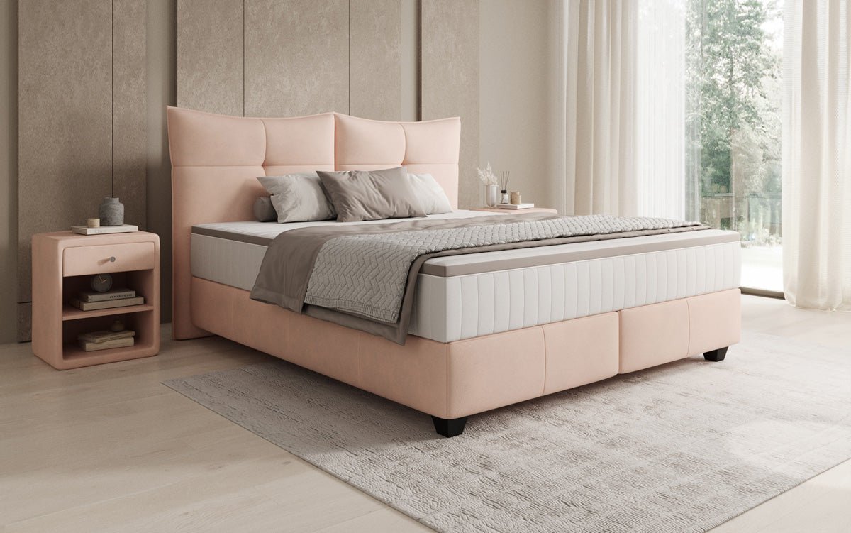 Lit boxspring Veyora en cuir véritable