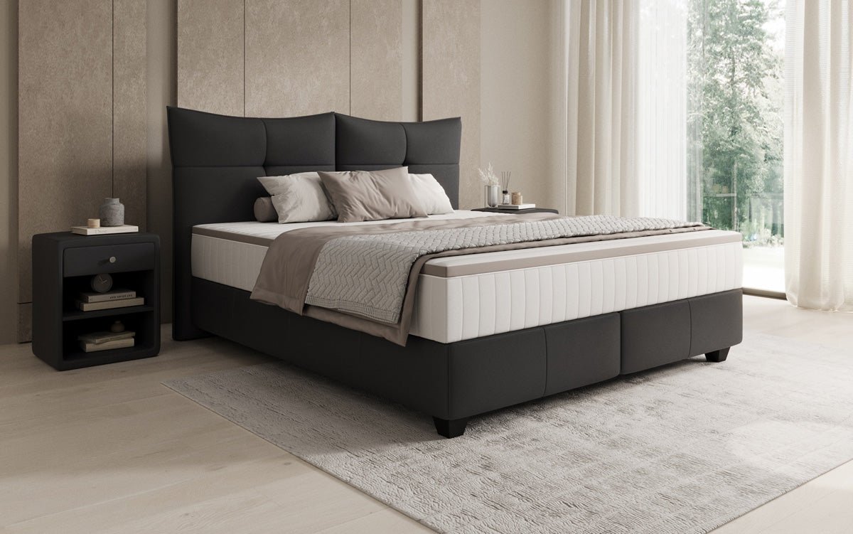 Lit boxspring Veyora en cuir véritable