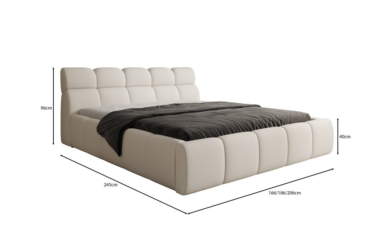 Lit rembourré design Dallas en tissu avec rangement