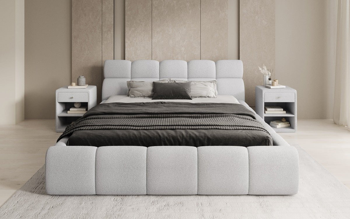 Designer Polsterbett Dallas Bouclé mat Stauraum