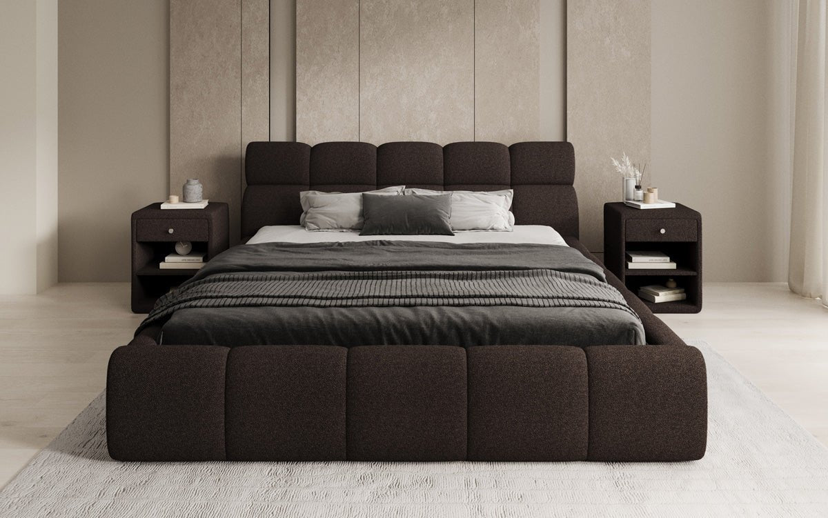 Designer Polsterbett Dallas Bouclé mat Stauraum