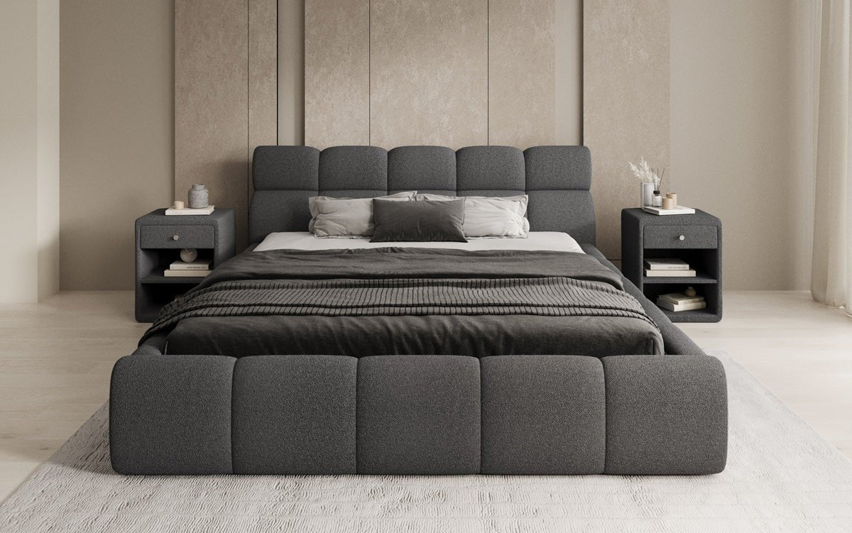 Designer Polsterbett Dallas Bouclé mat Stauraum