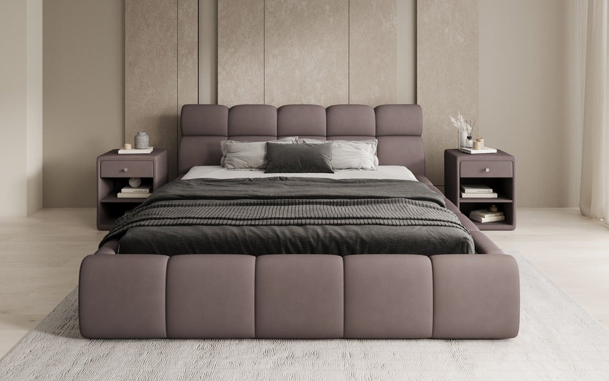 Lit rembourré design Dallas en tissu avec rangement