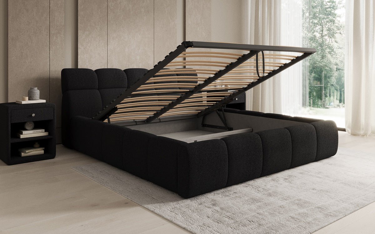 Designer Polsterbett Dallas Bouclé mat Stauraum