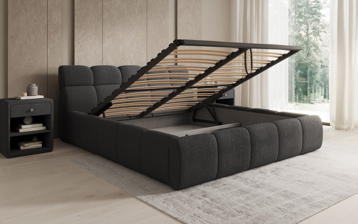 Designer Polsterbett Dallas Bouclé mat Stauraum