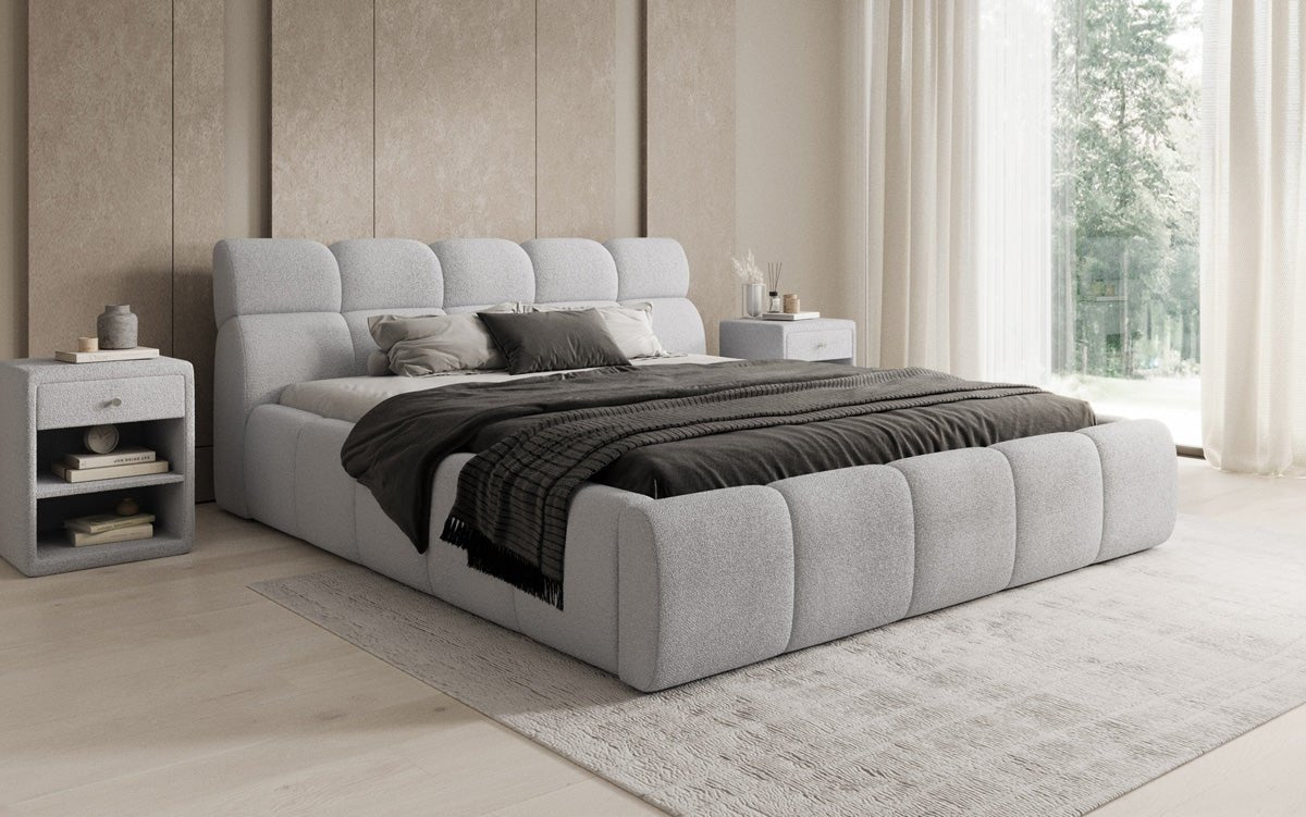 Designer Polsterbett Dallas Bouclé mat Stauraum
