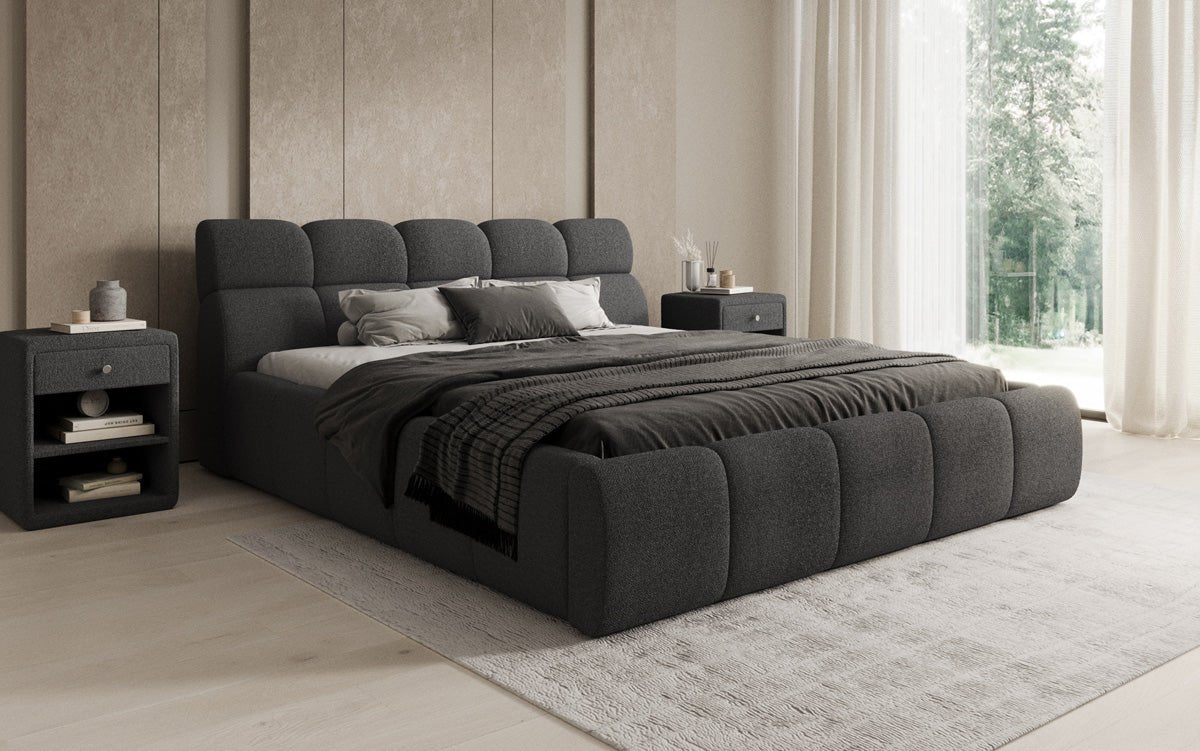 Designer Polsterbett Dallas Bouclé mat Stauraum
