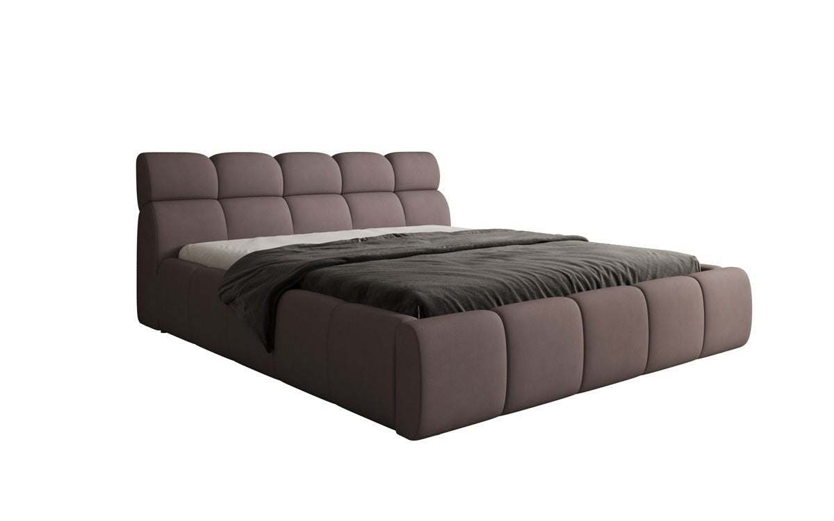 Lit rembourré design Dallas en tissu avec rangement