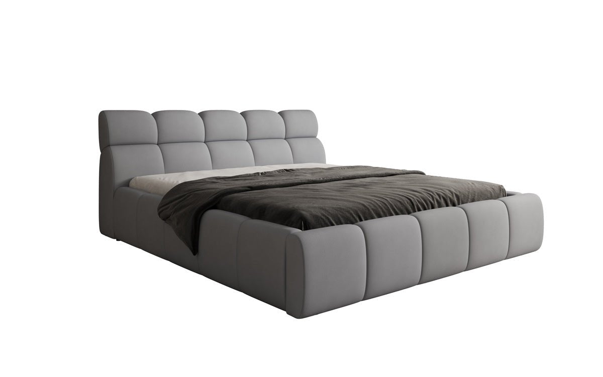 Lit rembourré design Dallas en tissu avec rangement