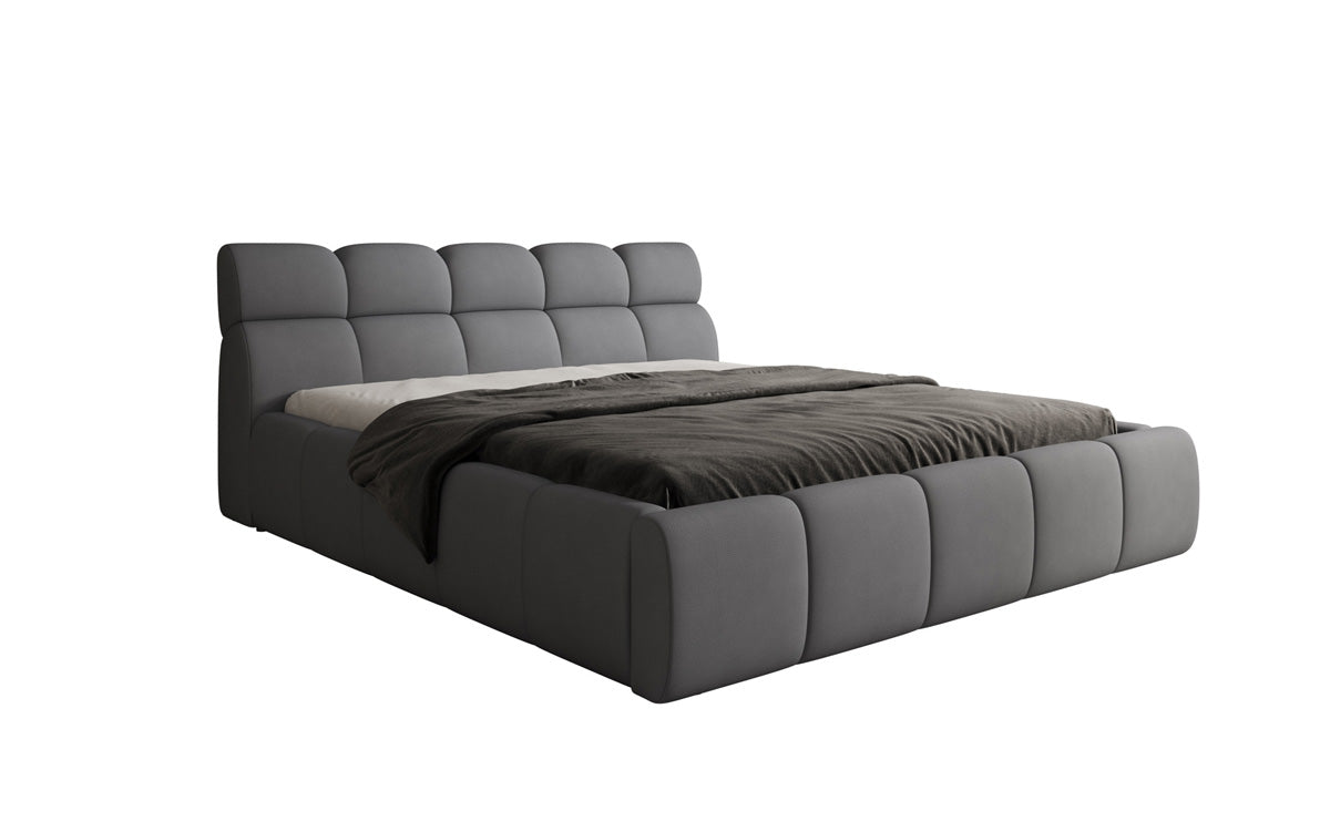 Lit rembourré design Dallas en tissu avec rangement