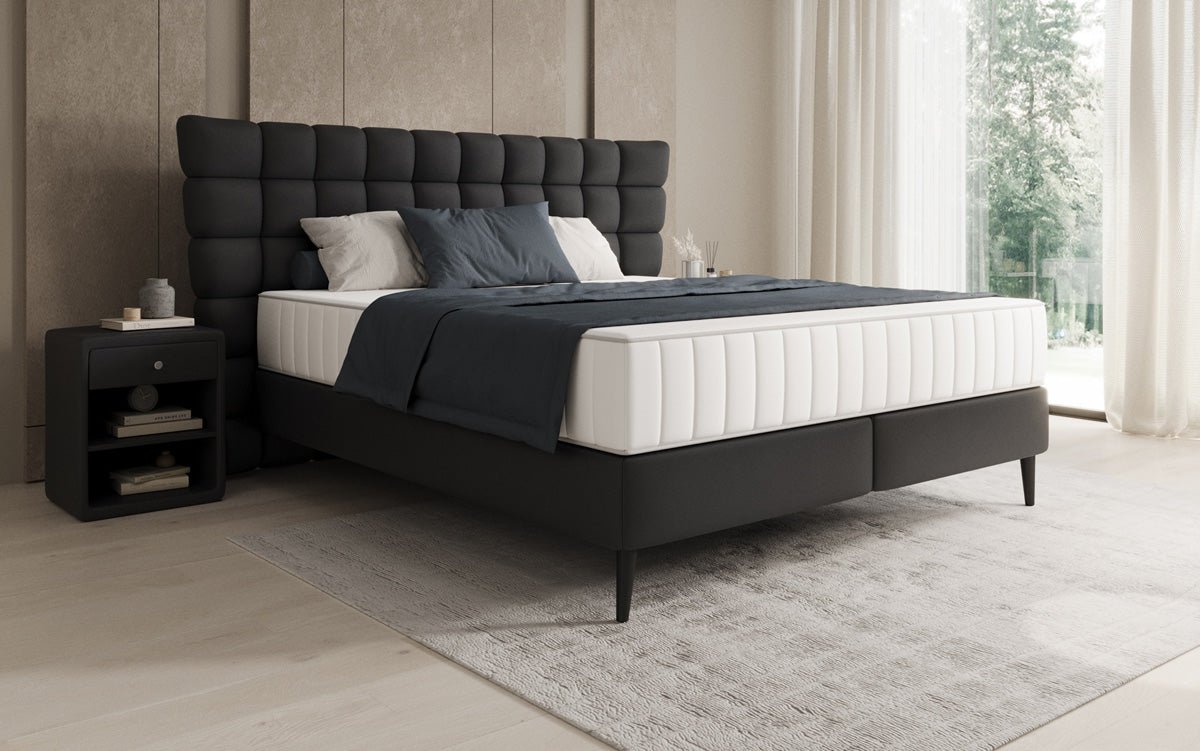 Lit boxspring Alvion en cuir véritable