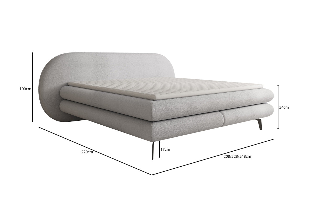 Lit boxspring Marisol avec tête de lit ovale en Bouclé