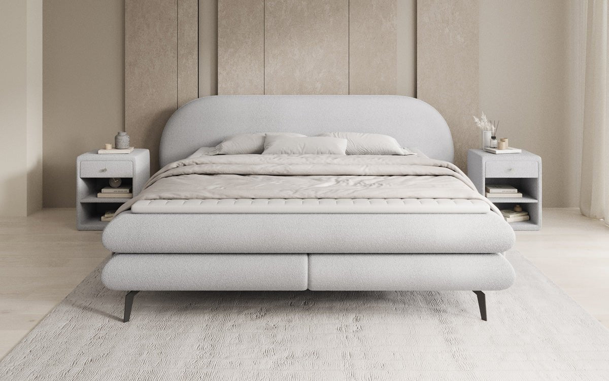 Lit boxspring Marisol avec tête de lit ovale en Bouclé