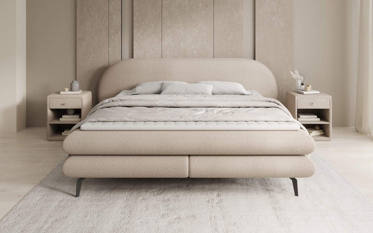 Lit boxspring Marisol avec tête de lit ovale en Bouclé