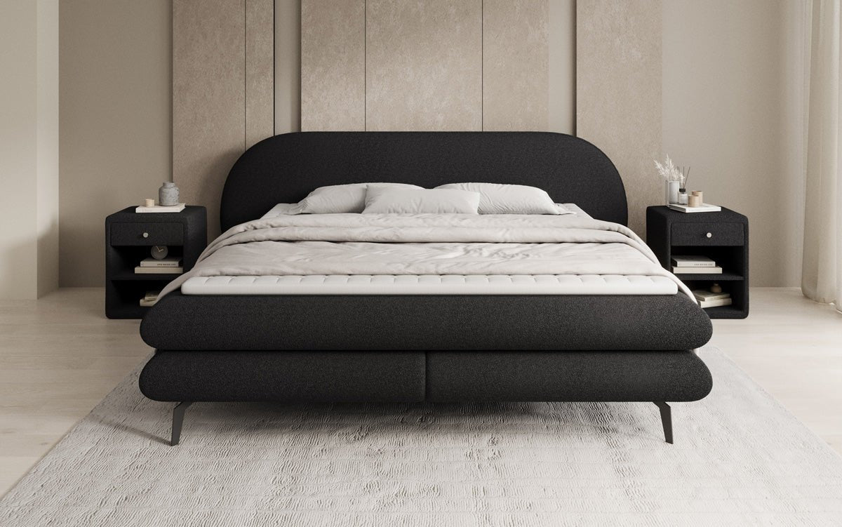 Lit boxspring Marisol avec tête de lit ovale en Bouclé
