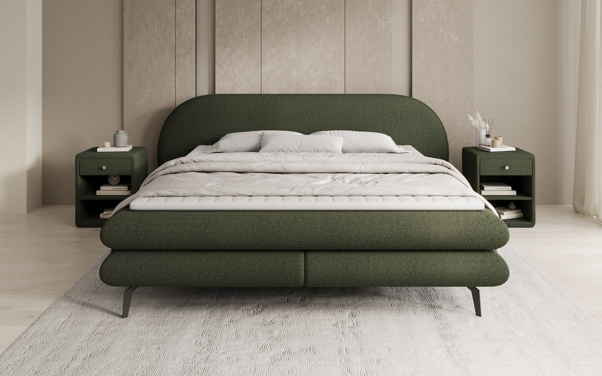 Lit boxspring Marisol avec tête de lit ovale en Bouclé