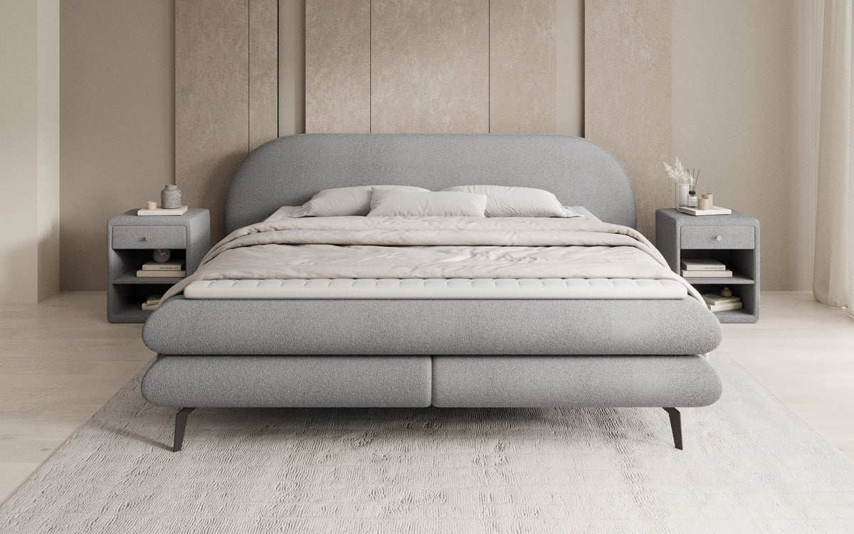 Lit boxspring Marisol avec tête de lit ovale en Bouclé