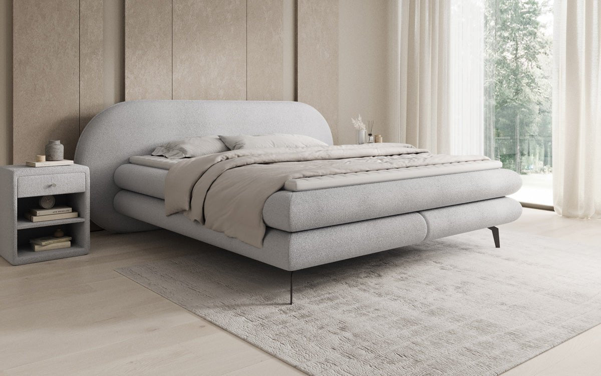 Lit boxspring Marisol avec tête de lit ovale en Bouclé