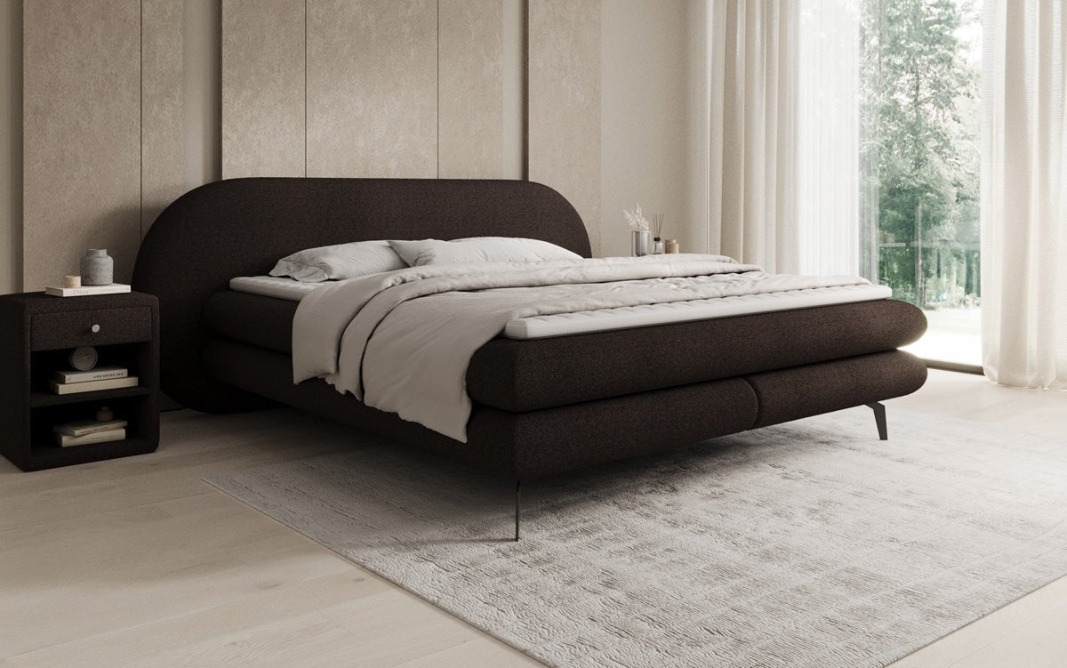 Lit boxspring Marisol avec tête de lit ovale en Bouclé