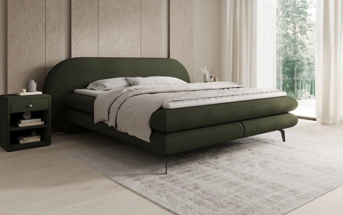 Lit boxspring Marisol avec tête de lit ovale en Bouclé